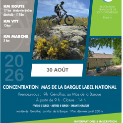 Mas de la Barque 30 Aout 2026 départ 8h30 de Chamborigaud